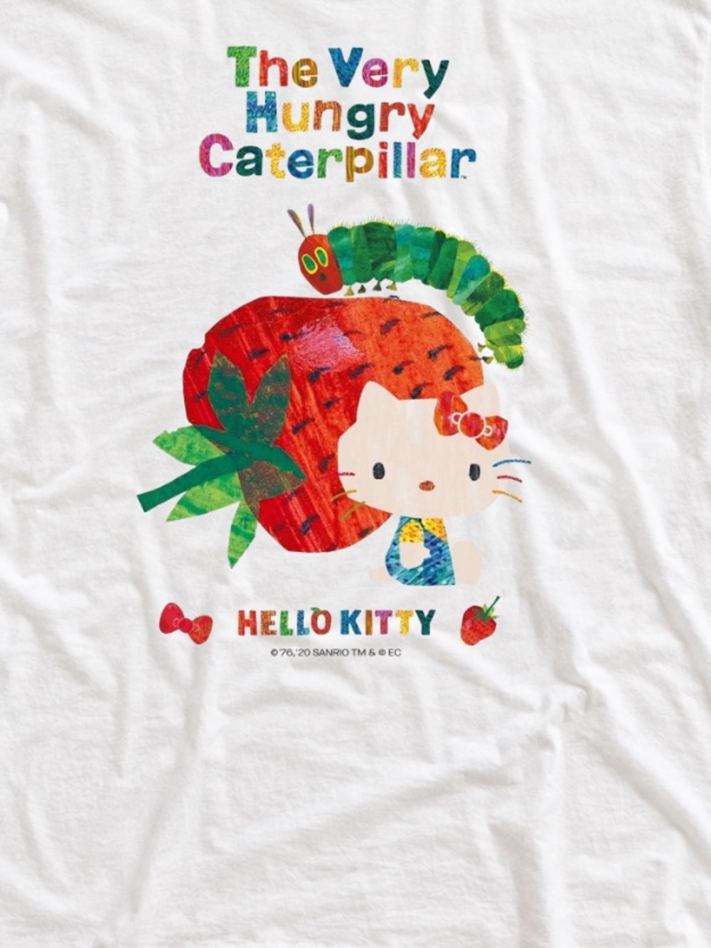 Hello Kitty White Short Sleeve Tee with Colorful Caterpillar Graphic - Picture 3 of 4